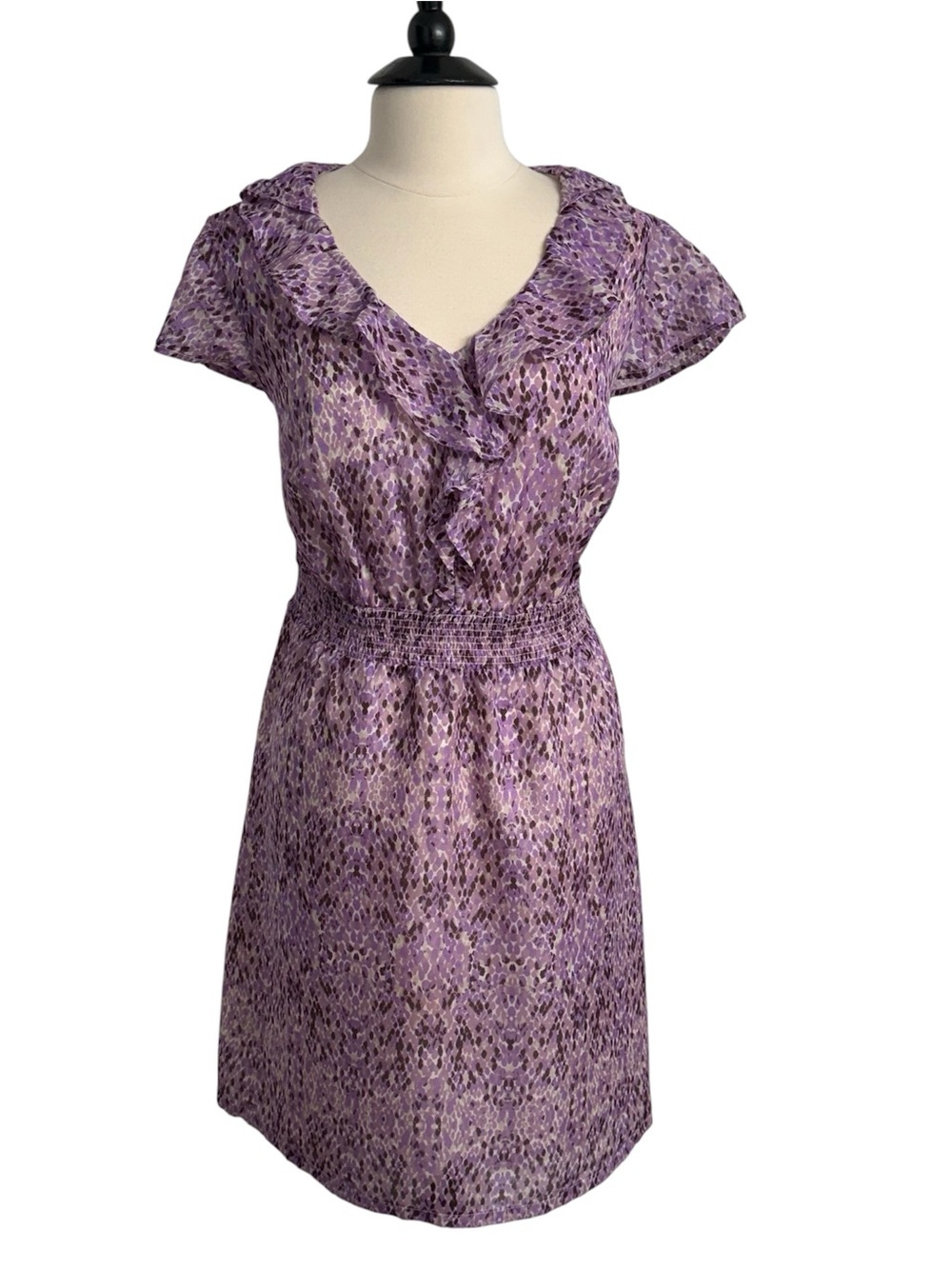 Merona Women's Ruffled V-Neckline, Short Flutter Sleeves Mini Length Dress, Lila